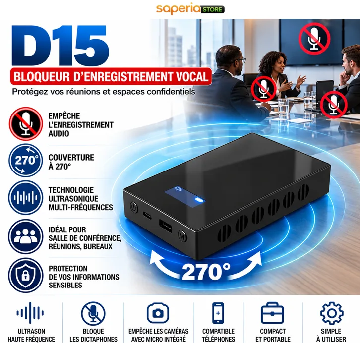 D15 – Dispositif de Protection contre l’Enregistrement Vocal, Anti-Enregistrement Ultrasonique